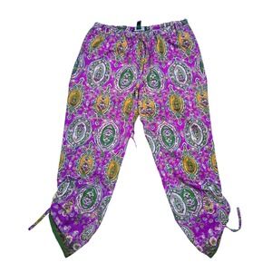 Lauren Ralph Lauren Silky‎ Purple Paisley Print Drawstring Pants Petite Medium